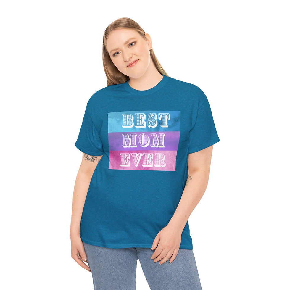 Thumbnail: Antique Sapphire Green Best Mom Ever Blue Purple Pink Adult Short Sleeve Shirt Tee T-shirt Featuring White Letters that Pop