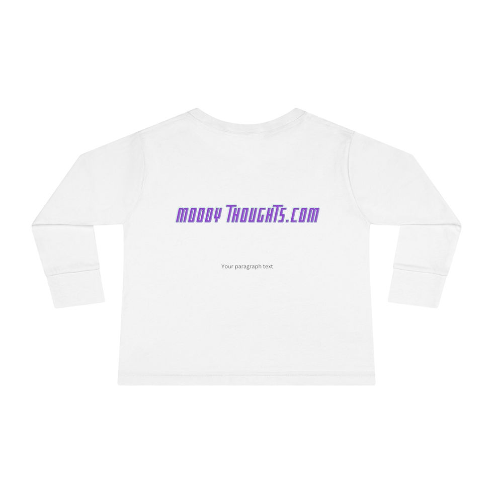 Thumbnail: White The back of the Toddler Unisex Long Sleeve Shirt T-shirt Tee has MoodyThoughts.com in Matching Purple and Green Letters