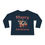 Thumbnail: Navy Blue Merry Christmas Reindeer Toddler Unisex Long Sleeve Christmas Tee Features Reindeer Pulling a Sleigh & Riding In It