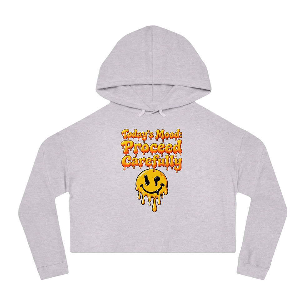 Thumbnail: Today's Mood Proceed Carefully Melting Smiley Face Women’s Cropped Hoodie