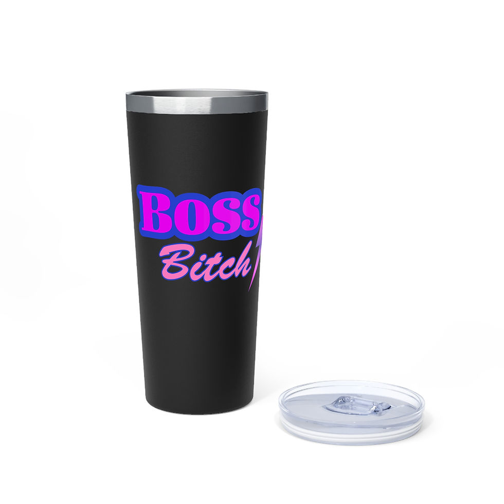 Thumbnail: Black Boss Bitch Purple & Pink Fonts with Copper Vacuum Insulated Tumbler 22oz Includes Lid with Lightning Bolt Graphic