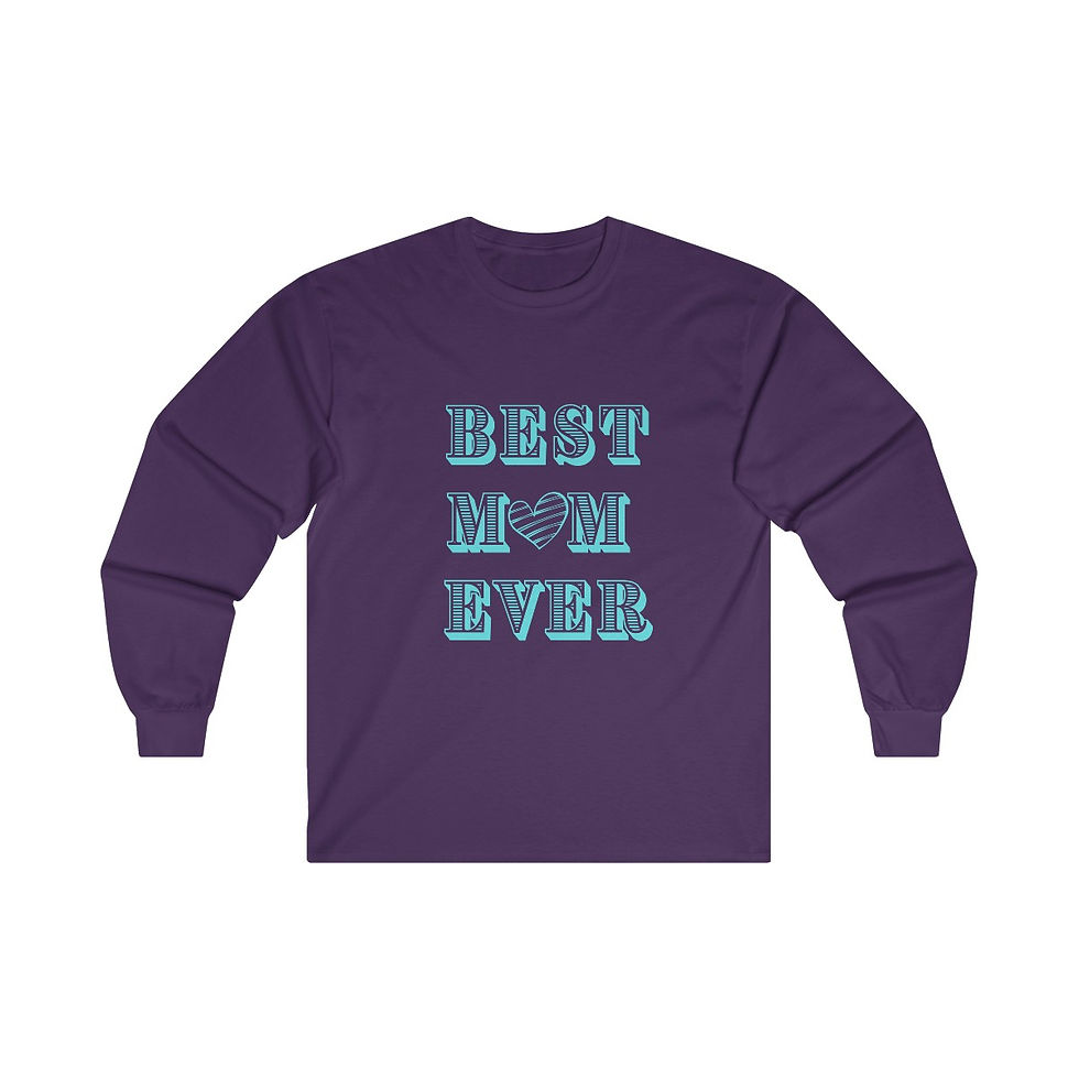 Thumbnail: Purple Best Mom Ever Turquoise Heart Adult Cotton Long Sleeve Shirt/ Tee/ T-shirt Featuring a Turquoise Heart