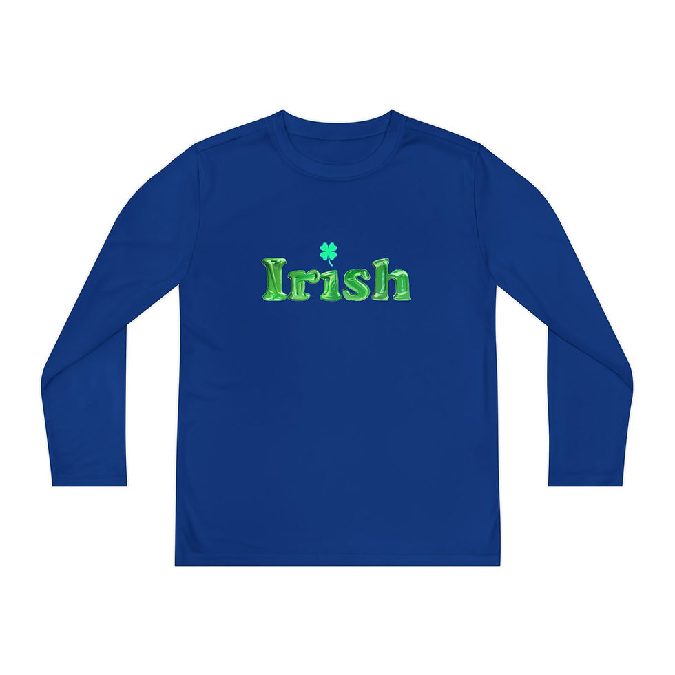 Thumbnail: Irish Shamrock with Green Letters Youth Kid's Long Sleeve Shirt/ T-shirt/ Tee 