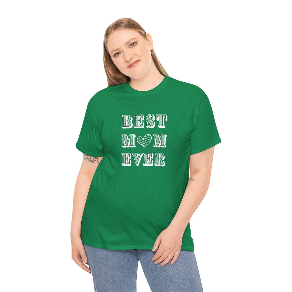 Thumbnail: Antique Irish Green Best Mom Ever White Heart Adult Short Sleeve Shirt/ Tee/ T-shirt Featuring a White Heart In Mom