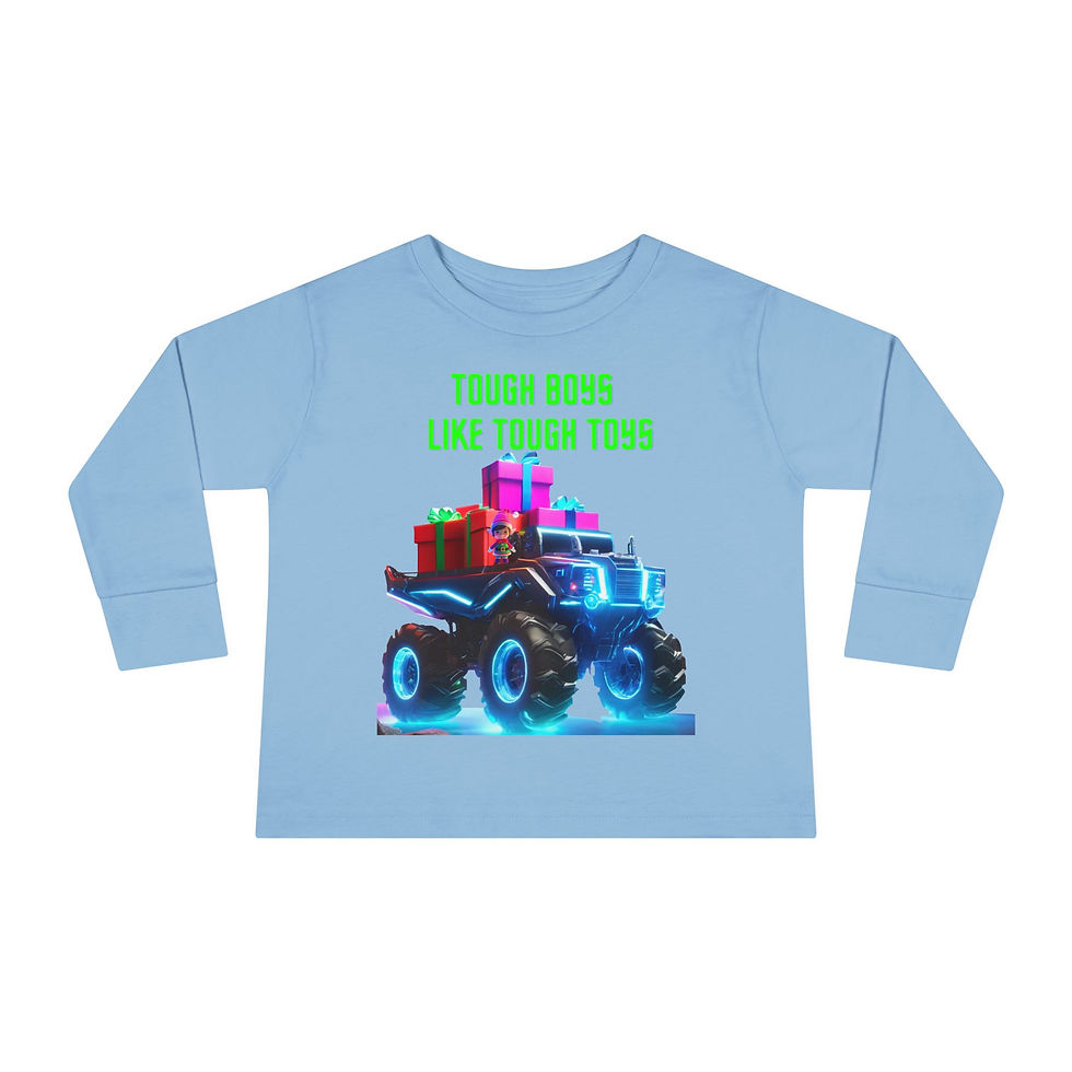Thumbnail: Tough Boys Like Tough Toys Monster Truck w/Elf Toddler Long Sleeve Christmas Tee