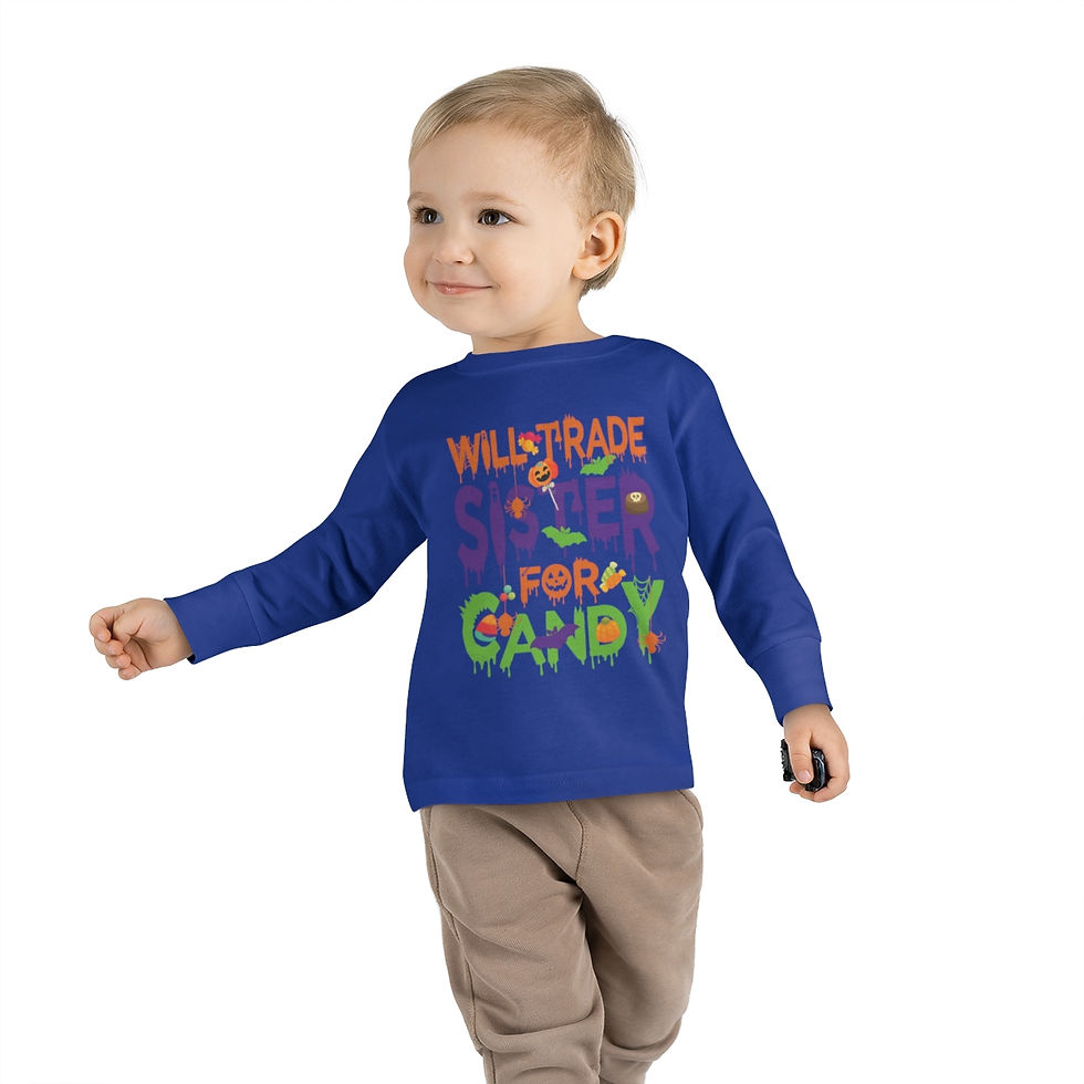 Thumbnail: Will Trade Sister For Candy Graphic Toddler Long Sleeve Tee/ T-shirt More Colors