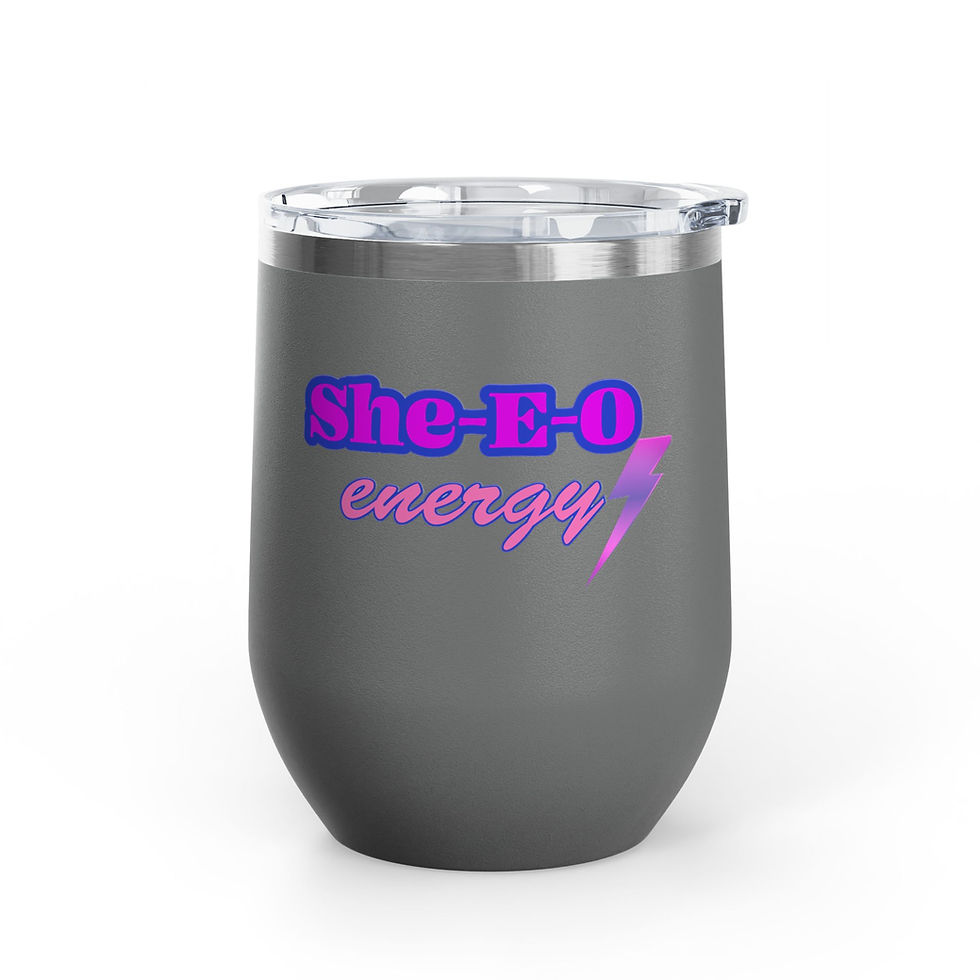 Thumbnail: Iron Gray She-E-O energy Purple & Pink Fonts Wine Tumbler 12oz Includes Lid with Lightning Bolt Graphic