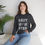 Thumbnail: Dark Heather Grey Best Mom Ever White Heart Adult Crewneck Sweatshirt Featuring White Letters that Pop White Heart