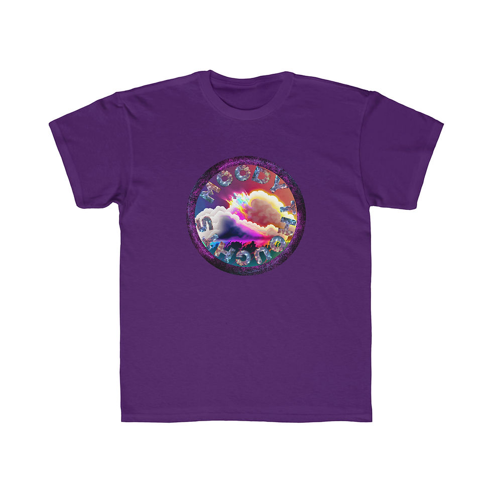 Thumbnail: Purple Moody Thoughts Purple Galaxy Youth Kids Short Sleeve Shirt/ Tee Features Storm Clouds w/ Purple Galaxy Fire Ring
