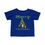 Thumbnail: Royal Blue Merry Christmas Penguins Infant Baby Short Sleeve Tee Features Penguins Standing in Front of Christmas Tree