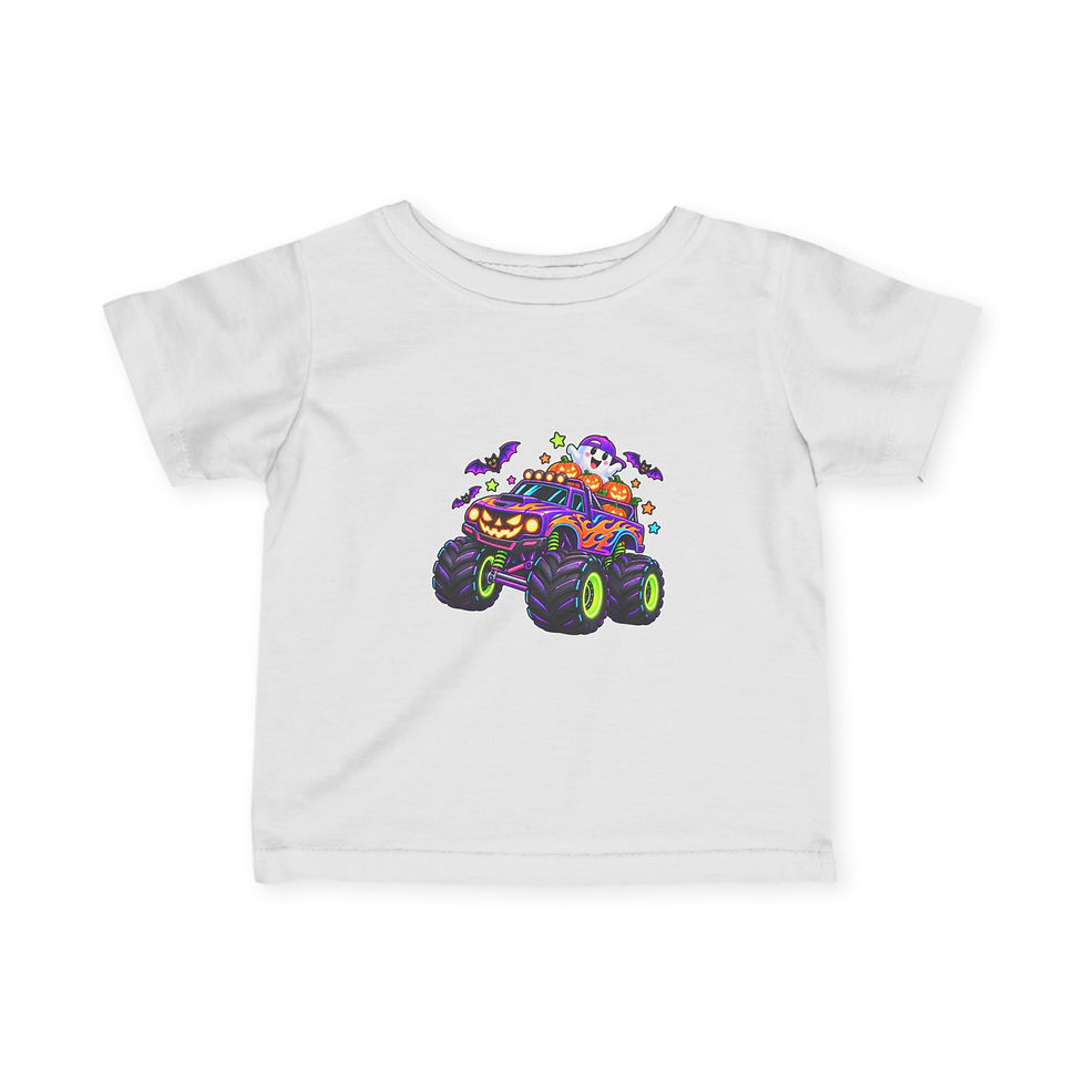 Thumbnail: Spooky Monster Truck Ghost Infant Baby Short Sleeve Halloween Tee