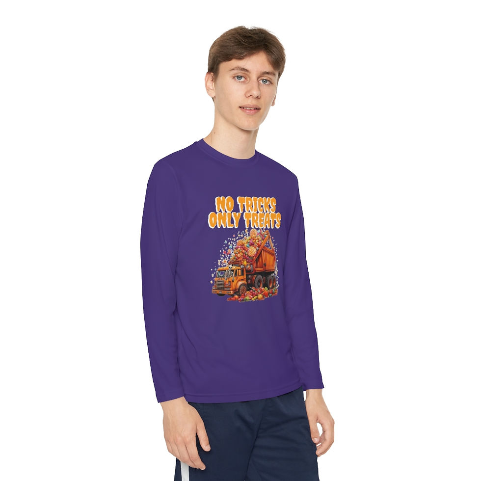 Thumbnail: No Tricks Only Treats Skeleton Dump Truck Youth Kids Long Sleeve Halloween Tee 