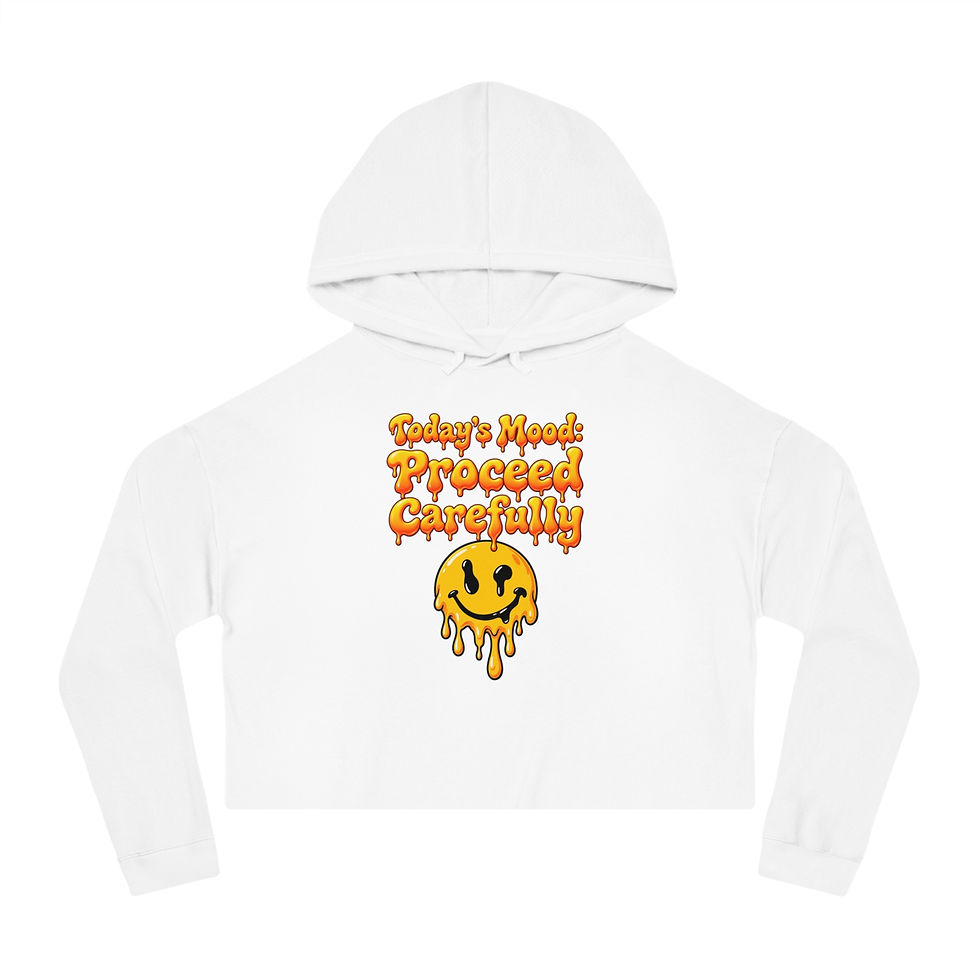 Thumbnail: Today's Mood Proceed Carefully Melting Smiley Face Women’s Cropped Hoodie