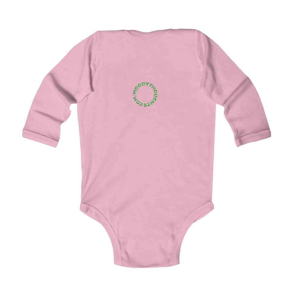 Thumbnail: Pink Merry Christmas Penguins Infant Baby Long Sleeve Bodysuit/ Onesie the Back has Moody Thoughts