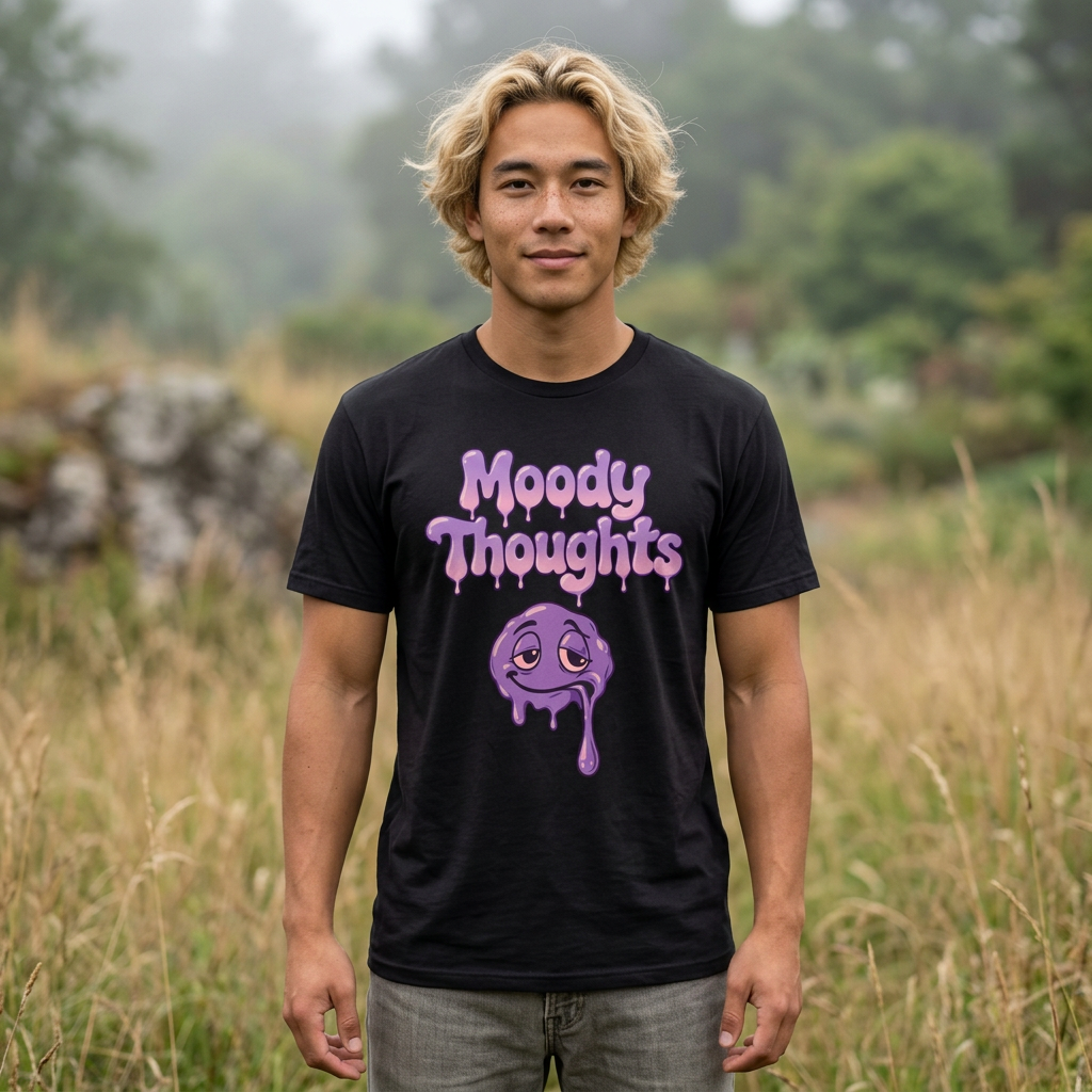 Moody Thoughts Purple Melting Smiley Face Adult Unisex Short Sleeve Tee/ T-Shirt