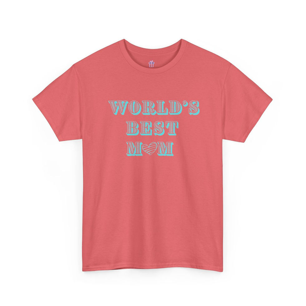 Thumbnail: Coral Silk Peach World's Best Mom Turquoise Heart Adult Cotton Short Sleeve Shirt/ Tee/ T-shirt Featuring a Turquoise Heart
