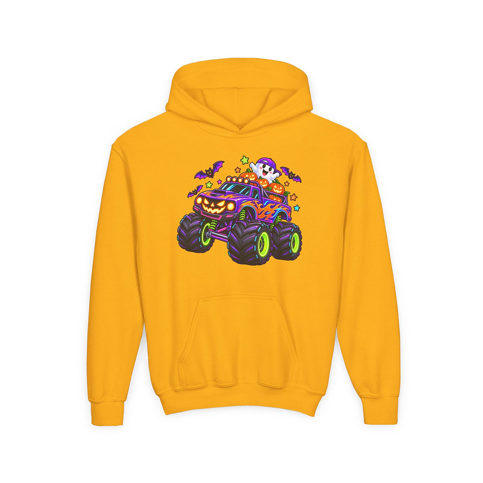Thumbnail: Spooky Monster Truck Ghost Kids Halloween Hoodie