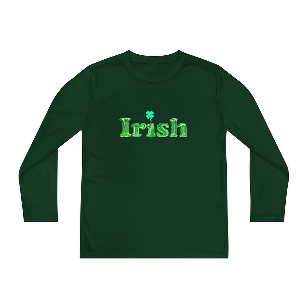 Thumbnail: Irish Shamrock with Green Letters Youth Kid's Long Sleeve Shirt/ T-shirt/ Tee 