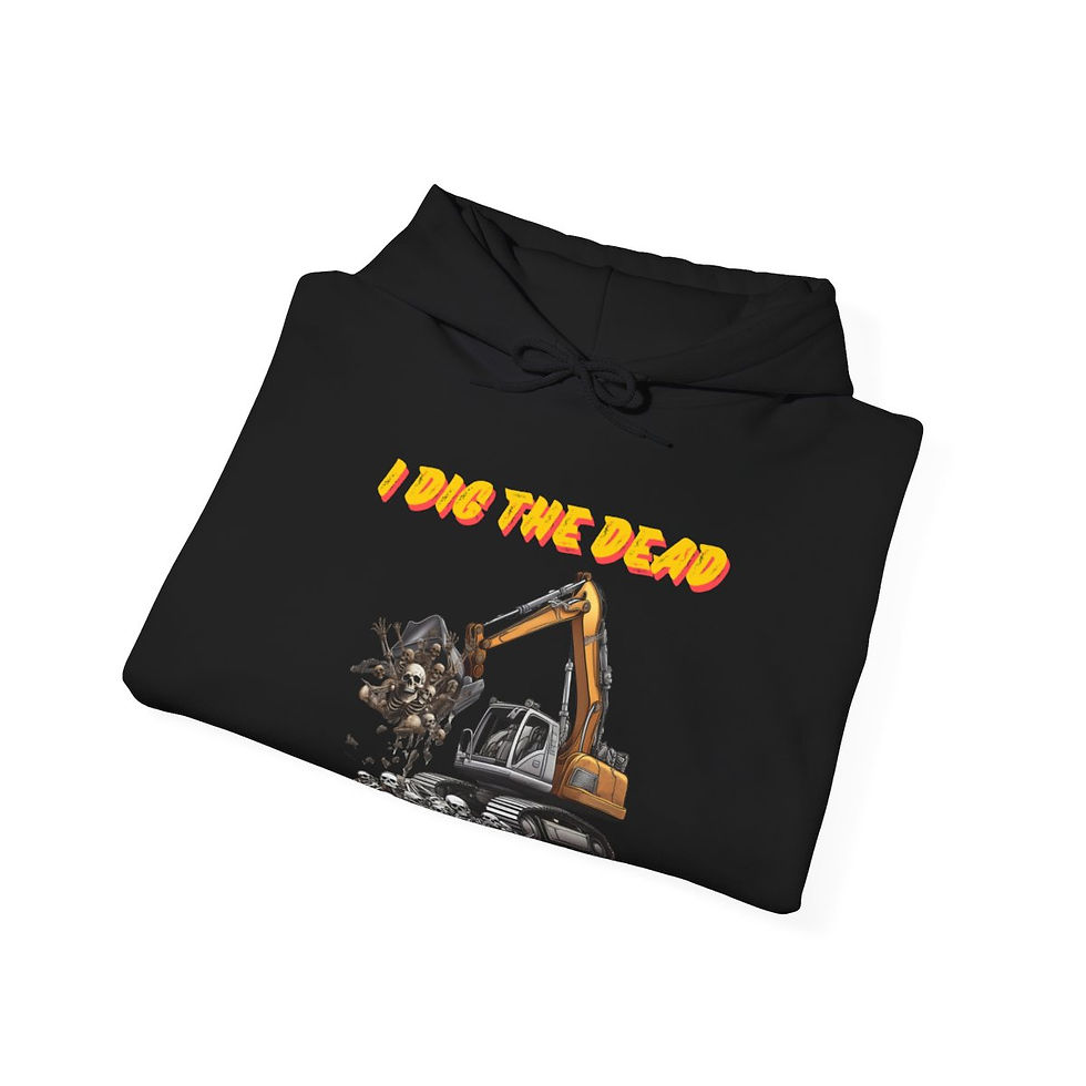 Thumbnail: Black I Dig The Dead Adult Unisex Halloween Hooded Sweatshirt/ Halloween Hoodie Features an Excavator Digging Skleletons