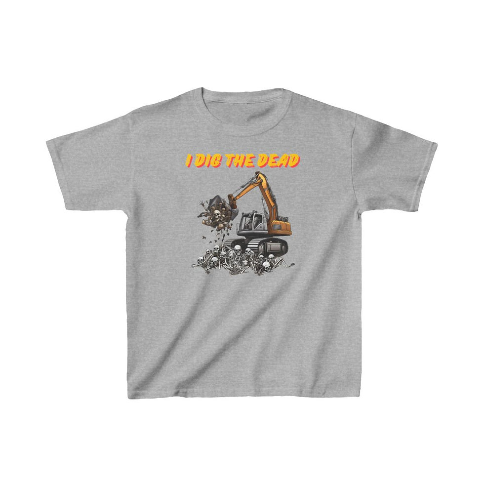 Thumbnail: Sport Grey I Dig The Dead Kids Short Sleeve Halloween Tee/ Shirt/ T-shirt Features an Excavator Digging Skeletons