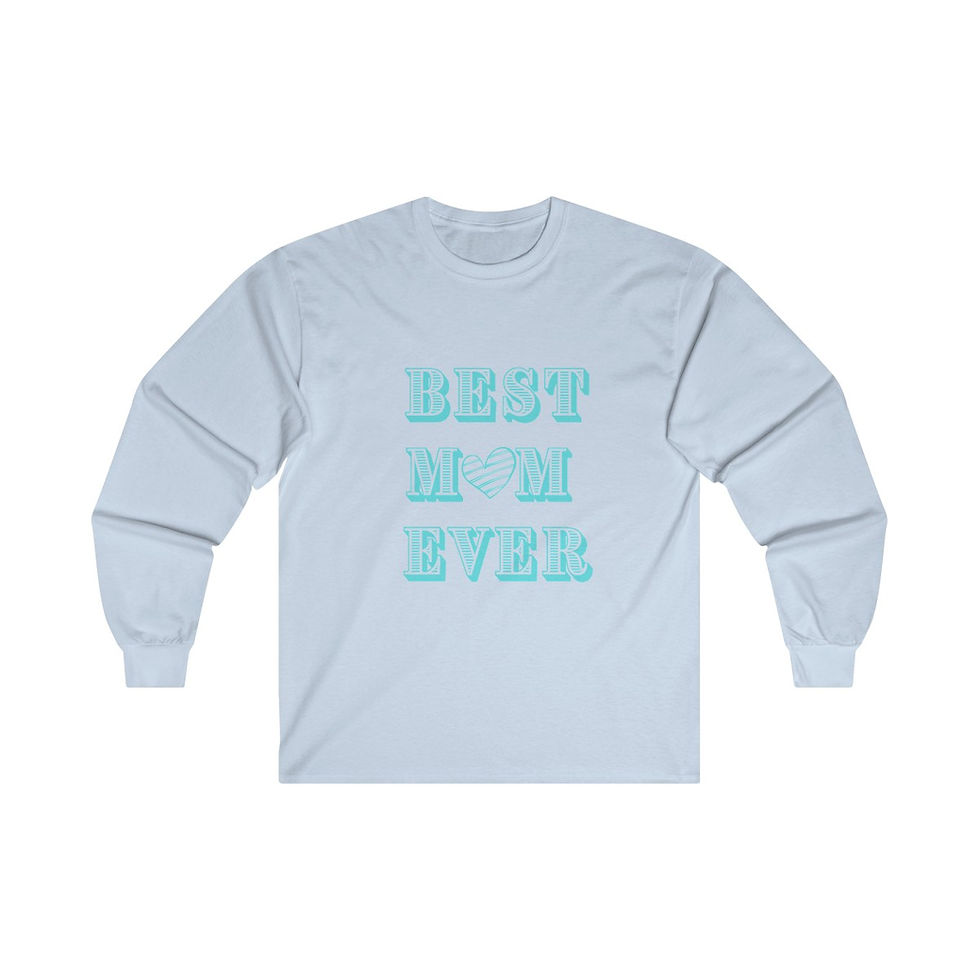 Thumbnail: Light Blue Best Mom Ever Turquoise Heart Adult Cotton Long Sleeve Shirt/ Tee/ T-shirt Featuring a Turquoise Heart