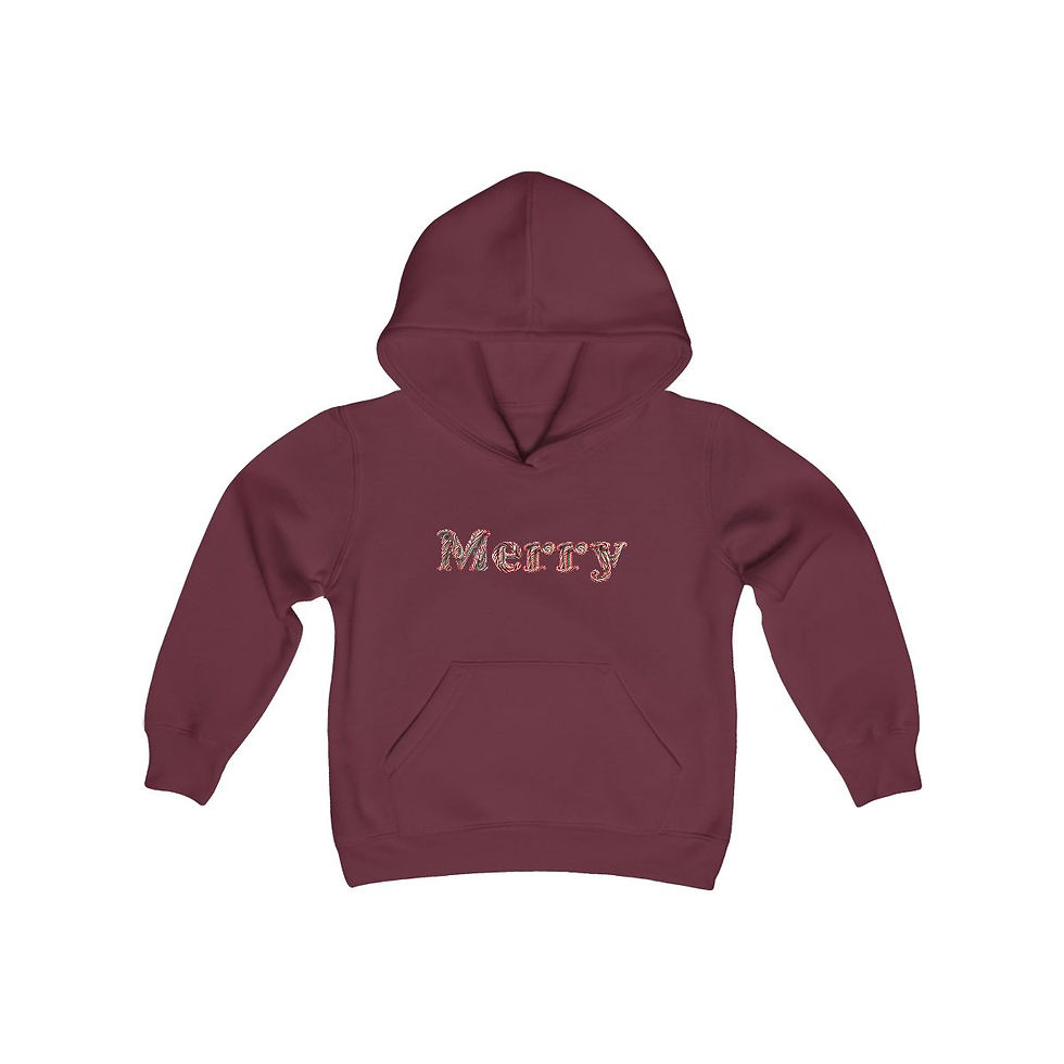 Thumbnail: Merry with Candy Cane Design Youth Kids Unisex Christmas Hoodie 