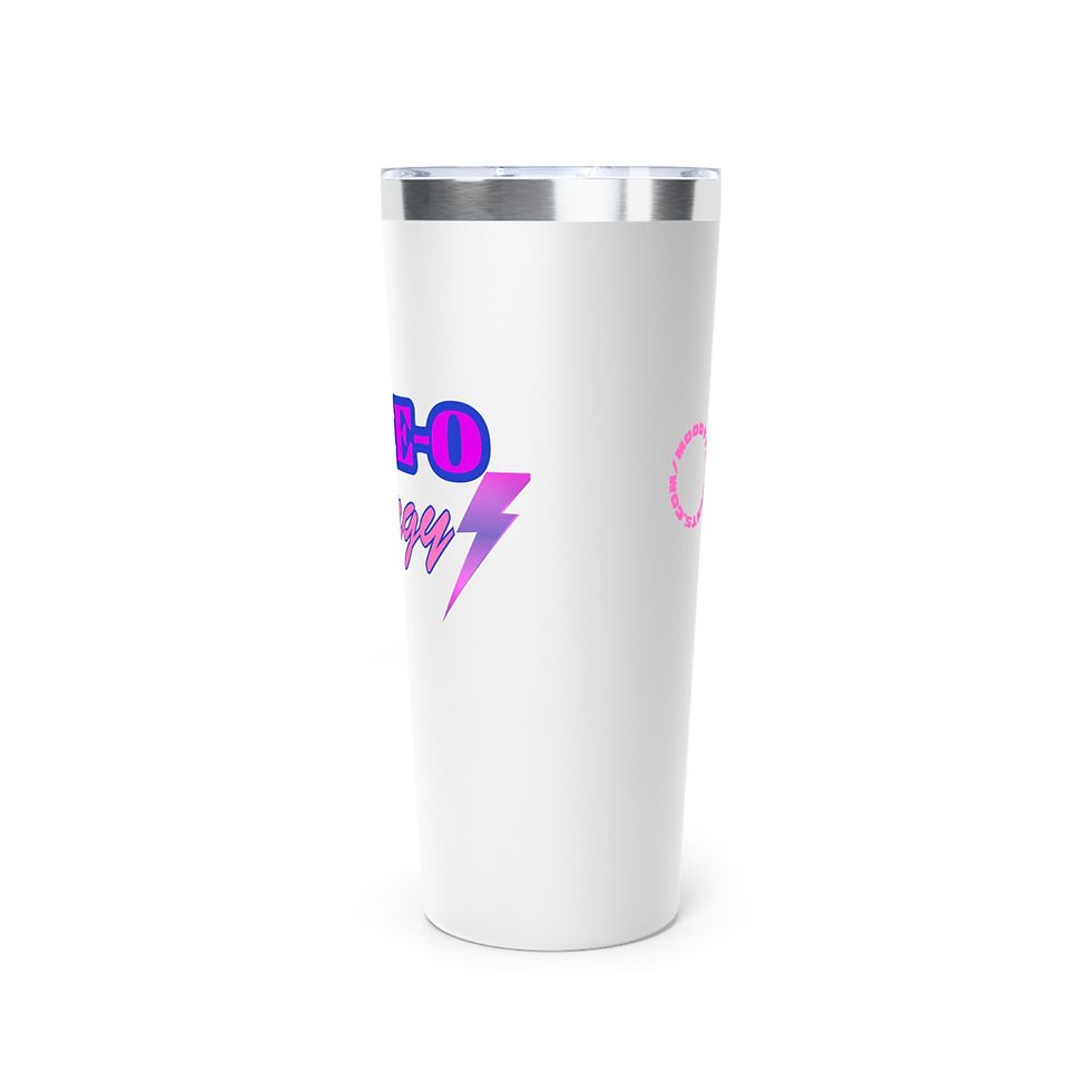 Thumbnail: White She-E-O energy Purple & Pink Fonts with Copper Vacuum Insulated Tumbler 22oz Includes Lid with Lightning Bolt Graphic