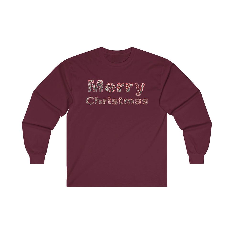 Thumbnail: Merry Christmas w/ Candy Cane Design Adult Unisex Long Sleeve Christmas Tee 