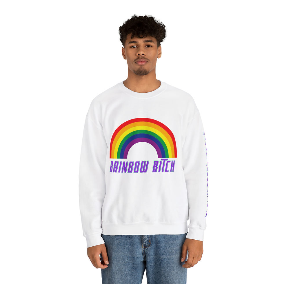 Thumbnail: White Get lots of extra style points with our Rainbow Bitch Adult Unisex Long Sleeve Sweatshirt Vibrant Rainbow