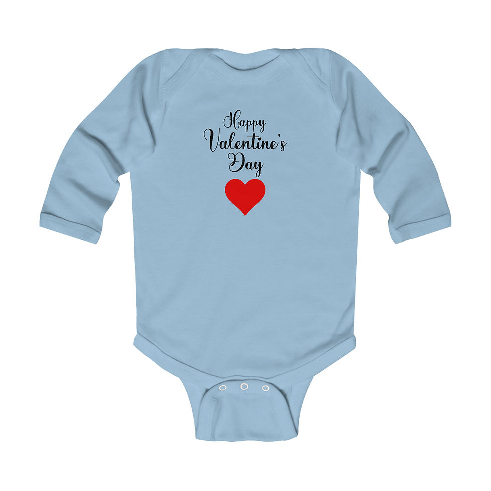 Thumbnail: Light Blue Happy Valentine's Day Red Heart Infant Baby Unisex Bodysuit/ Onesie with a Black Font Style.