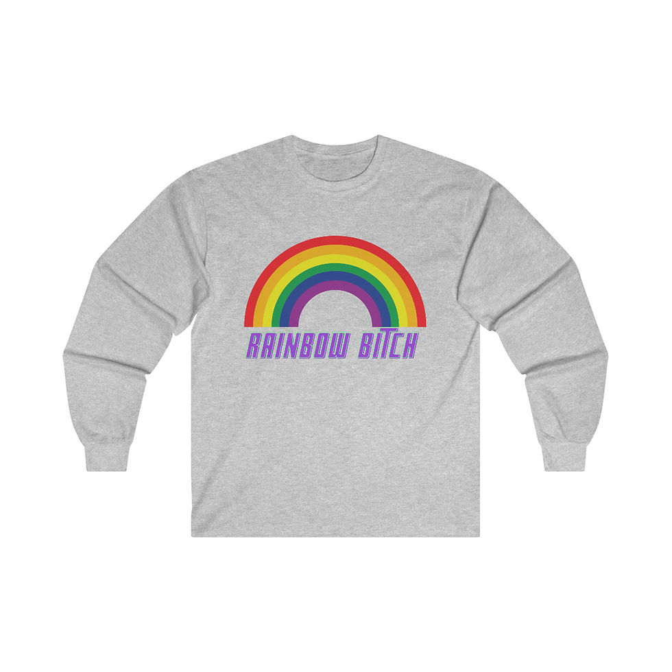 Thumbnail: Ash Grey Get lots of extra style points with our Rainbow Bitch Adult Unisex Long Sleeve Shirt/ T-shirt/ Tee Vibrant Rainbow