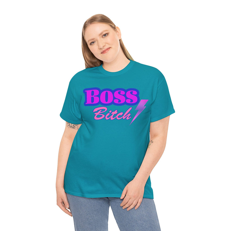 Thumbnail: Tropical Blue Boss Bitch Purple Adult Cotton Short Sleeve Tee/ T-Shirt/ Shirt with Purple & Pink Fonts & Lightning Bolt