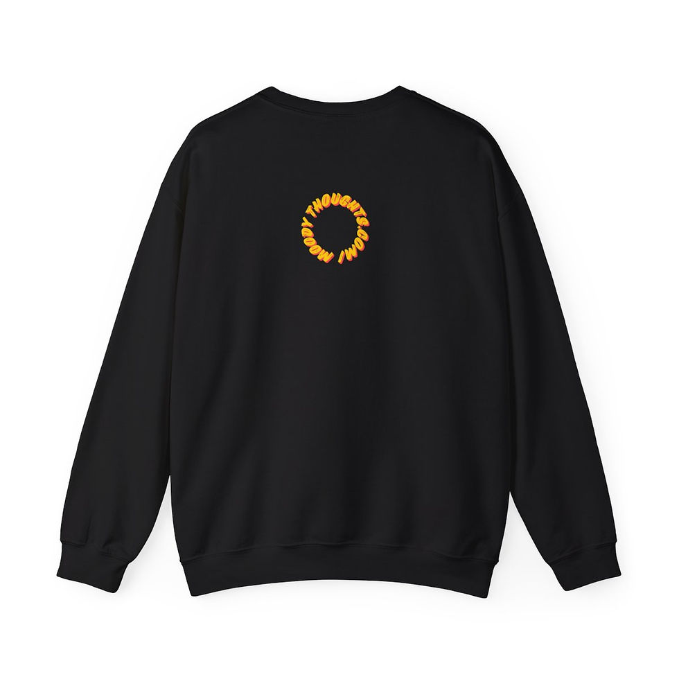 Thumbnail: Black Nana's Pumpkins Adult Unisex Crewneck Sweatshirt the Back has Moody Thoughts