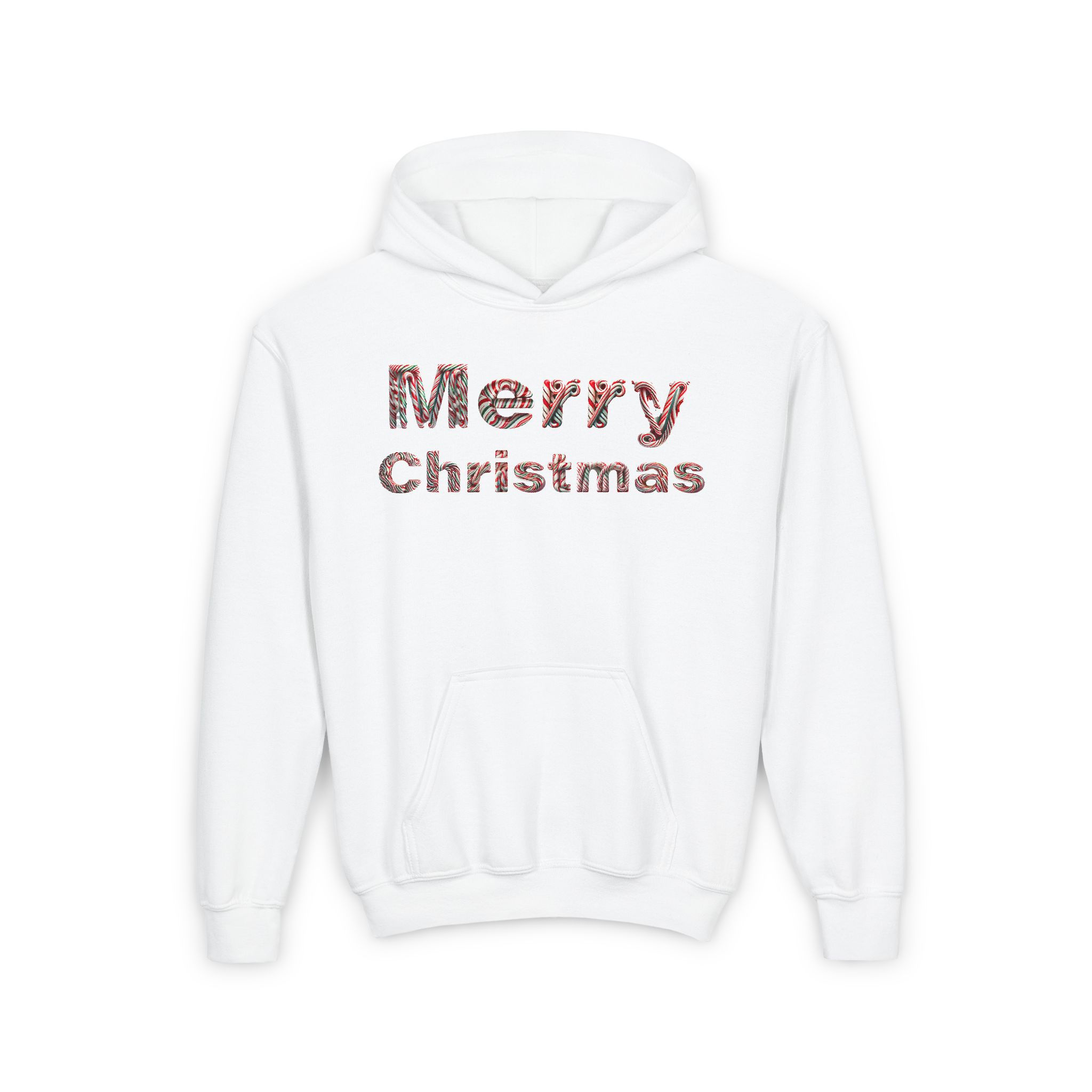 Merry Christmas with Candy Cane Design Youth Kids Unisex Christmas Hoodie 