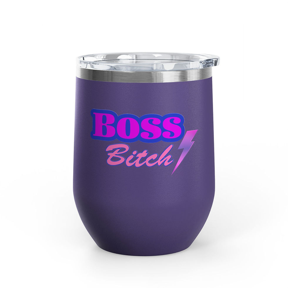 Thumbnail: Dark Purple Boss Bitch Purple / Pink Fonts Wine Tumbler 12oz with Lightning Bolt Graphic
