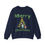 Thumbnail: Navy Blue Merry Christmas Penguins Adult Long Sleeve Crewneck Sweatshirt Has Penguins Standing in Front of Christmas Tree
