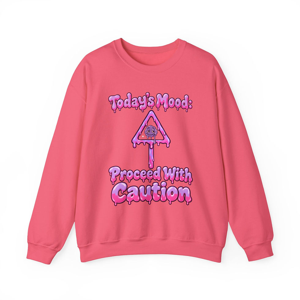 Thumbnail: Today's Mood Proceed with Caution Melting Smiley Face Adult Crewneck Sweatshirt