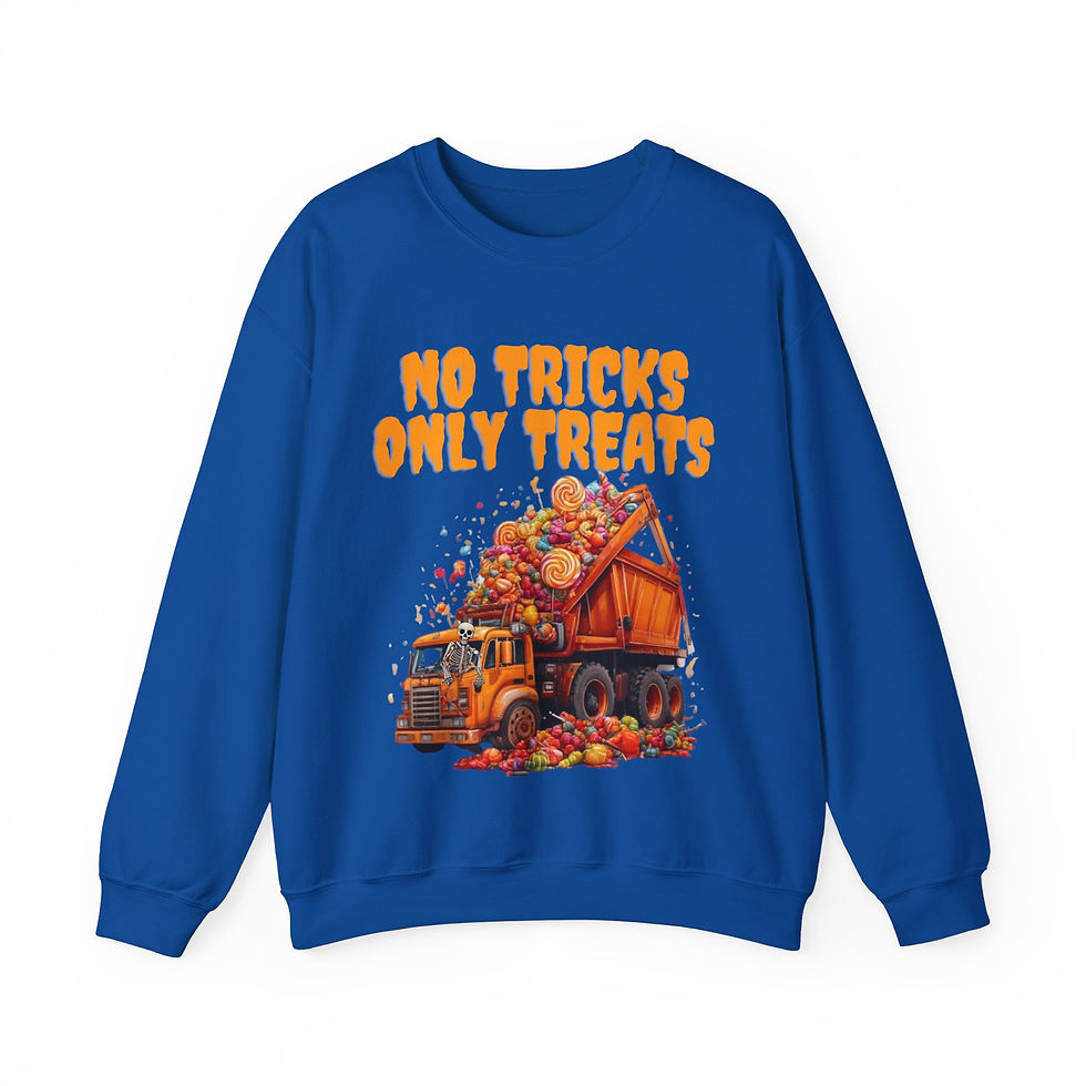 Thumbnail: No Tricks Only Treats Skeleton Dump Truck Adult Unisex Halloween Sweatshirt 