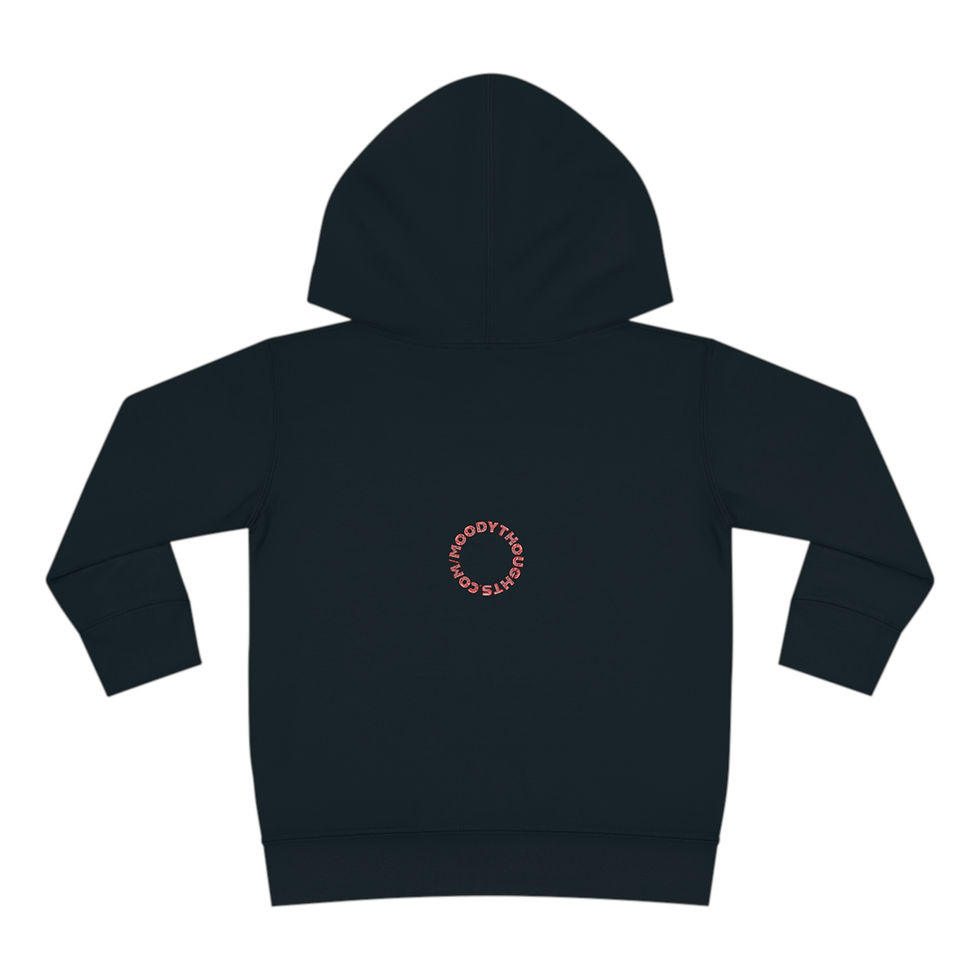 Thumbnail: Black Merry Christmas Reindeer Toddler Unisex Hooded Sweatshirt/ Hoodie the Back has Moody Thoughts