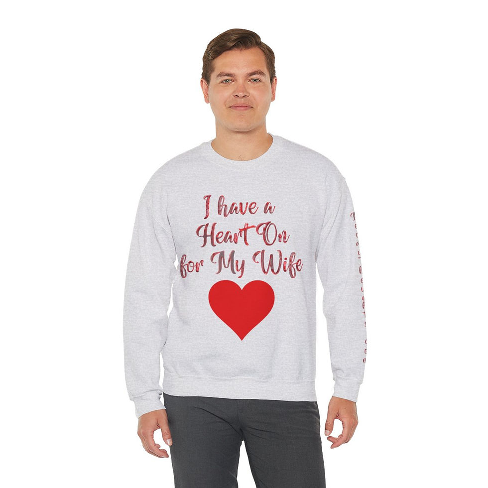 Thumbnail: Ash Grey I Have A Heart On For My Wife Adult Unisex Crewneck Sweatshirt with Red Heart Graphic and Red Font Style.
