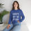 Thumbnail: Heather Sport Royal Best Mom Ever White Heart Adult Crewneck Sweatshirt Featuring White Letters that Pop White Heart