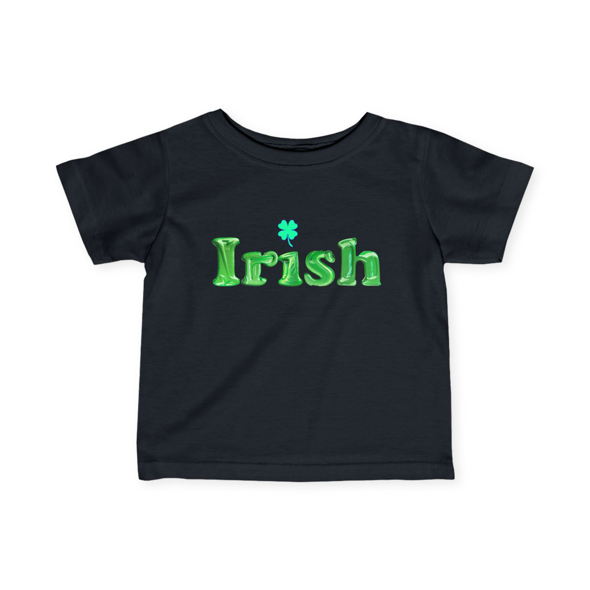 Black Irish Shamrock Infant Baby Cotton Short Sleeve Shirt/ Tee Green Letters with Green Shamrock that Pop