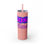 Thumbnail: Carnation Pink Boss Bitch Purple / Pink Fonts Skinny Tumbler with Straw 20oz with Lightning Bolt Graphic