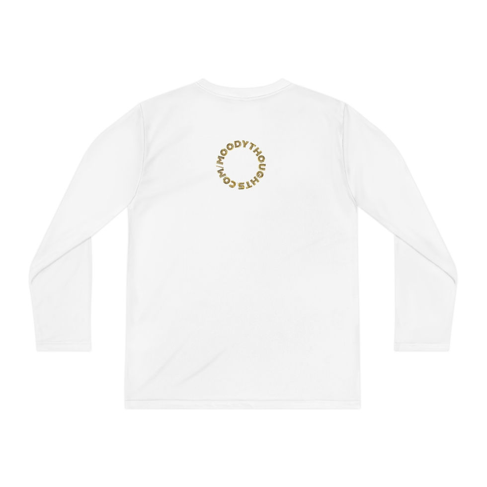 Thumbnail: White BTC Bot (Bitcoin Bot) Youth Kid's Unisex Long Sleeve Shirt/ Tee/ T-shirt the Back has MoodyThoughts.com