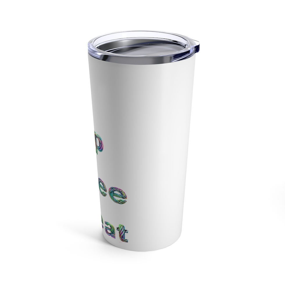 Thumbnail: White Eat Sleep Coffee Repeat Stainless Steel Tumbler 20oz with Lid Featuring Graphics in Neon Colors w/ Fun Cable Wire Font