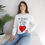 Thumbnail: White My Husband has a Heart On for Me Adult Unisex Crewneck Sweatshirt with Red Heart and Black Font
