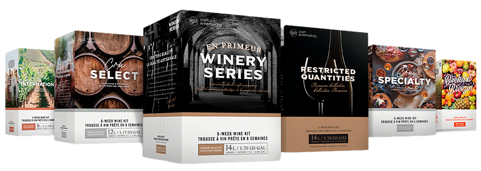 A decorative line-up of all the RJS Wines THe Wine Box Offers.