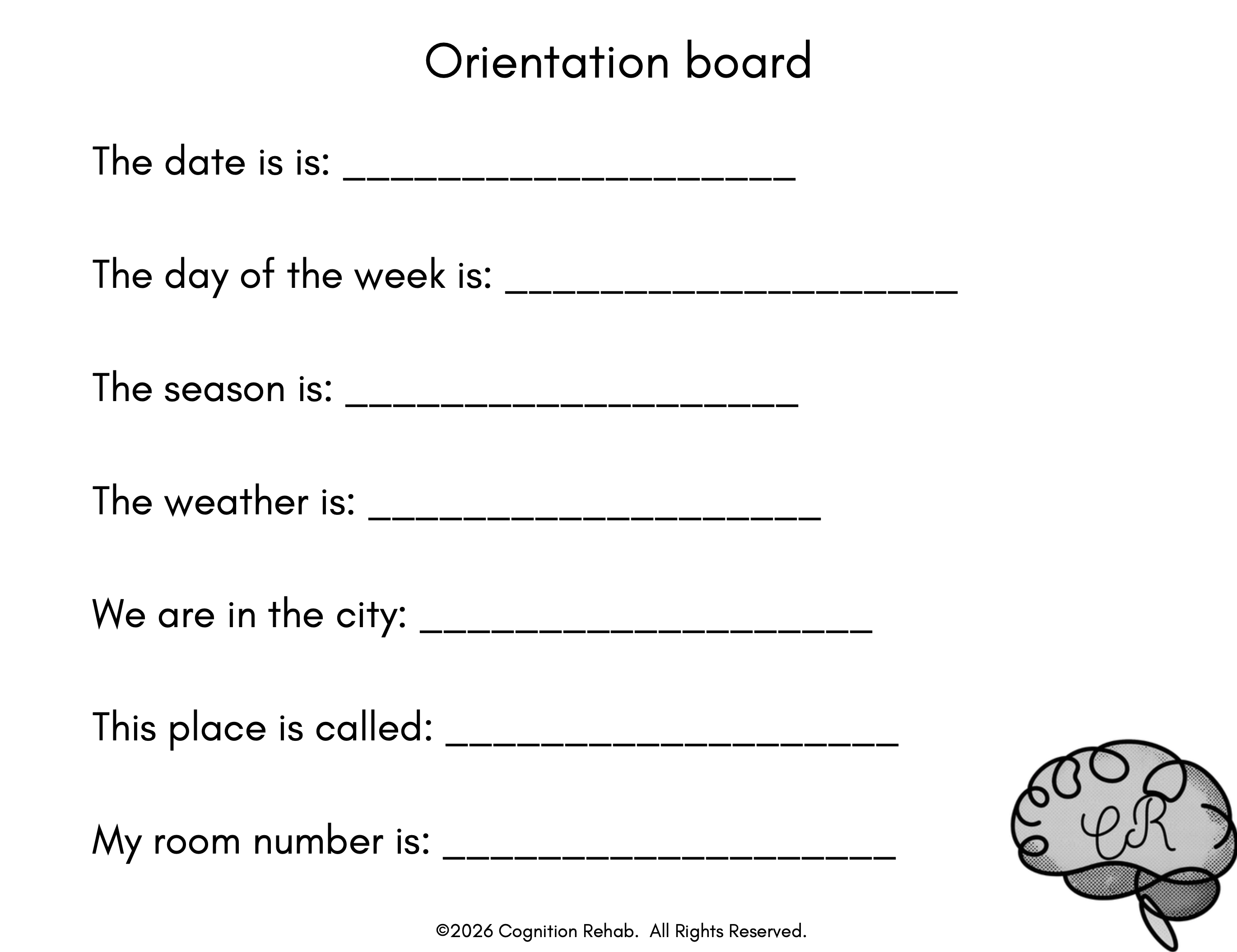 Orientation board- facility/nursing home