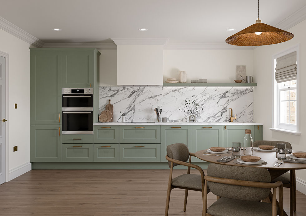 Reed green beaded shaker kitchen in Cornwall – Retallack Kitchens