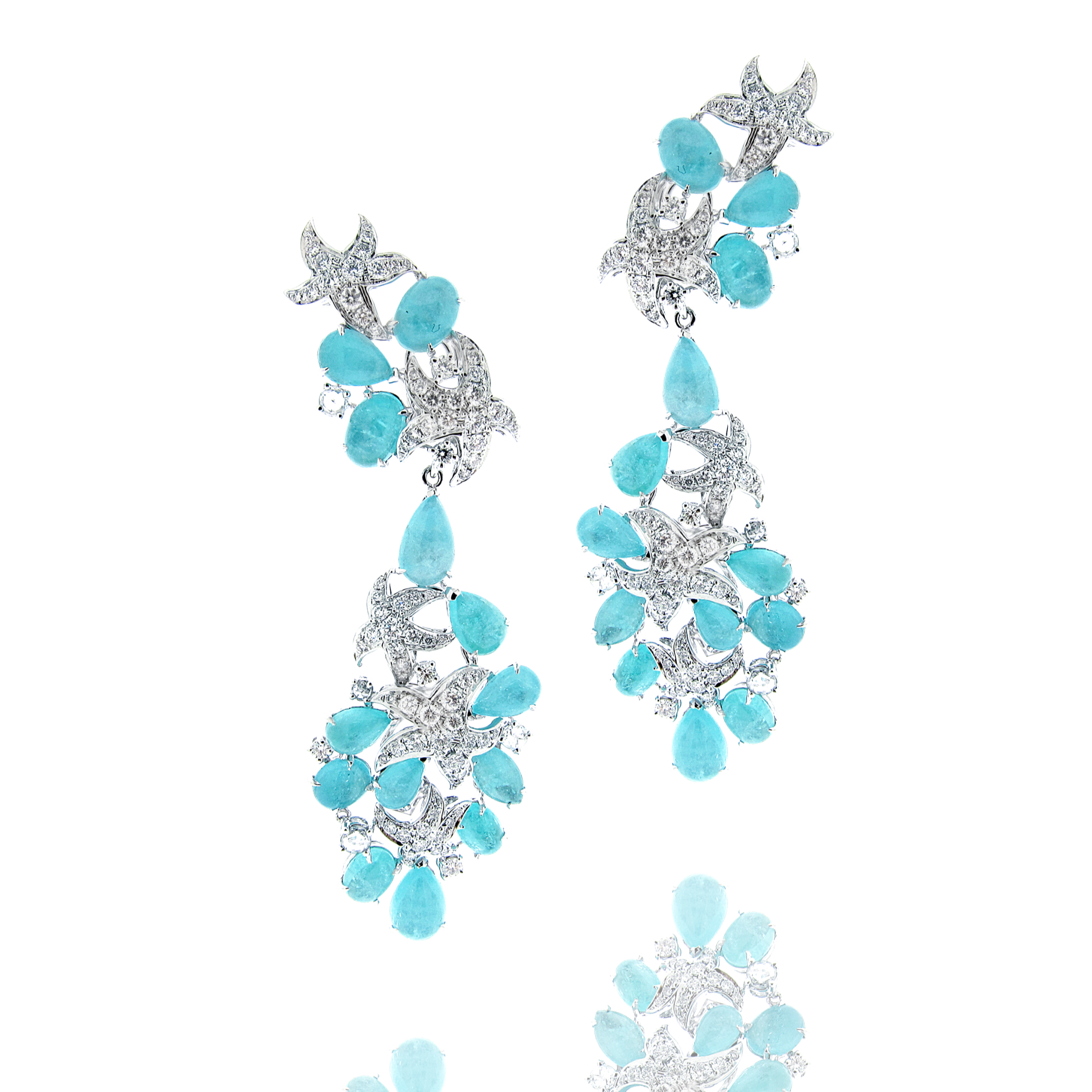 “Paraiba Sea” 18K白色黃金 帕拉依巴碧璽耳環
